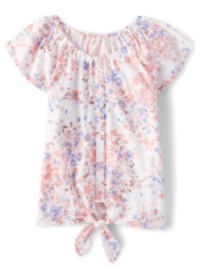 Girls' Floral Tie-Front Top - Pink & Lilac
